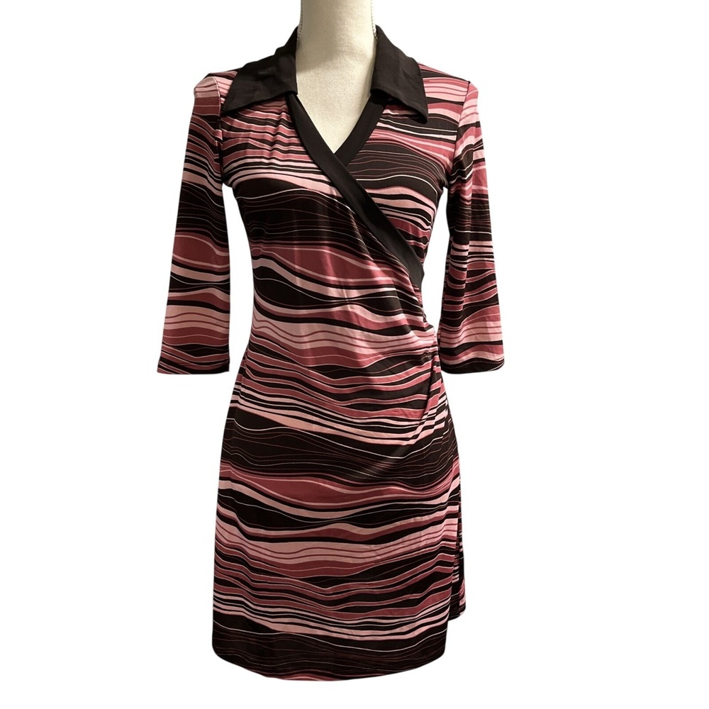 Vintage Y2K Rag Dress Striped Mini Collared V Neck Size S 70s Groovy Retroβ